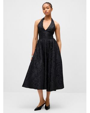 Twik Marilyn Collar Jacquard Flower Dress - Black