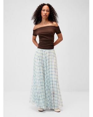 Twik Checkered Chiffon Maxi Skirt - White