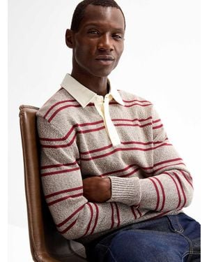 Le 31 Striped Knit Rugby Polo - Brown