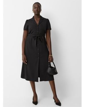 Contemporaine Notch Collar Belted Crepe Dress - Black
