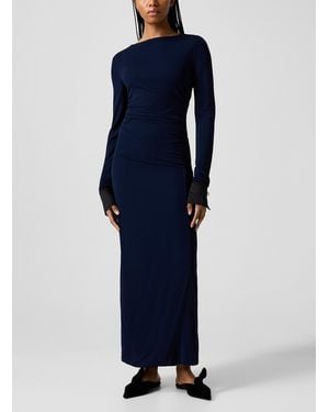 Lanvin Satin Cuffs Draped Maxi Dress - Blue