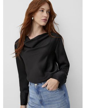 Contemporaine Draped Collar Satiny Blouse - Black
