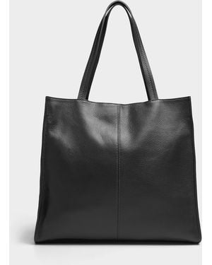 Simon's Pebbled Leather Square Tote Bag Exclusive Collection From Italy - Black