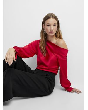 Icône Asymmetrical Neckline Satiny Blouse - Red