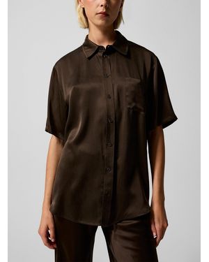 SILK LAUNDRY Boyfriend Pure Silk Shirt - Black