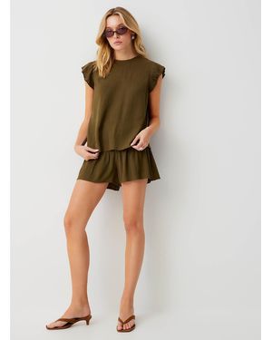 Icône Crinkled Texture Smocked Waist Short - Green