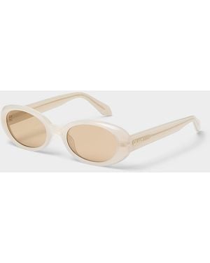 Quay Felt Cute Narrow Oval Sunglasses - White