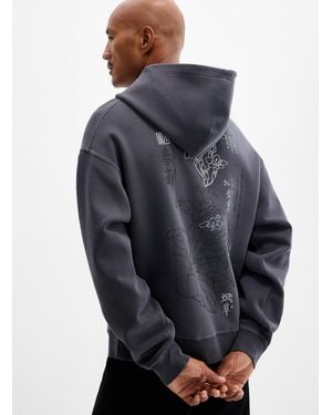 Le 31 Japanese Flower Hoodie Oversized Fit - Blue