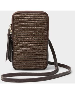 Simon's Woven Straw And Leather Phone Clutch Exclusive Collection From Italy - Natural