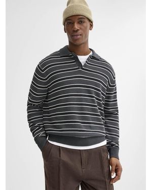 Jack & Jones Tricolour Stripe Knit Polo - Grey