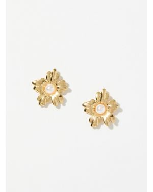 Simon's Pearl Centre Flower Earrings - Metallic