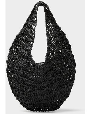 Maeden Market Round Knotted Leather Hobo Bag - Black