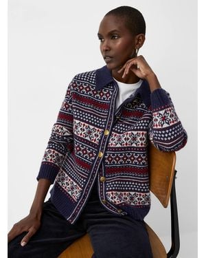 Contemporaine Crest Buttons Pure Wool Cardigan - Blue