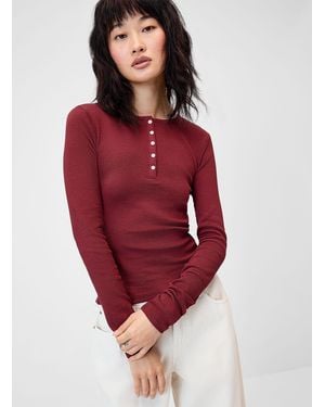 Twik Fitted Ribbed Henley T - Red