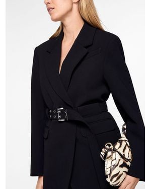 Ganni Eyelet Belt Thick Crepe Blazer - Blue