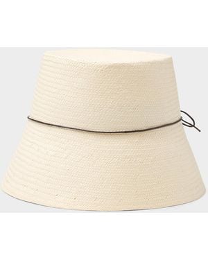 Simon's Fine Bow Straw Straight Cloche Hat Exclusive Collection From Italy - Natural