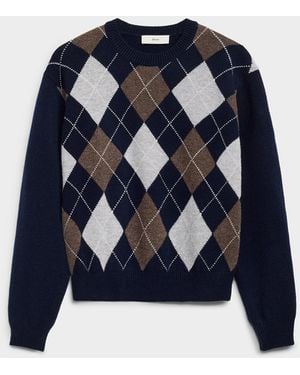 DUNST Pure Wool Argyle Sweater - Blue