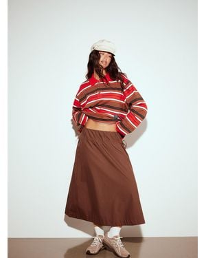 Damson Madder Side Tie Cords Poplin Midi Skirt - Red