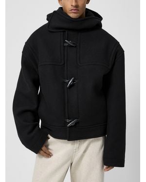 Jacquemus Cabana Asymmetrical Collar Virgin Wool Duffel Coat - Black