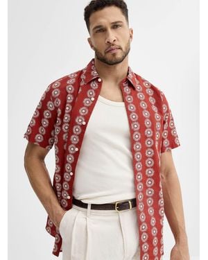 Le 31 Exotic Pattern Linen Shirt Modern Fit - Red