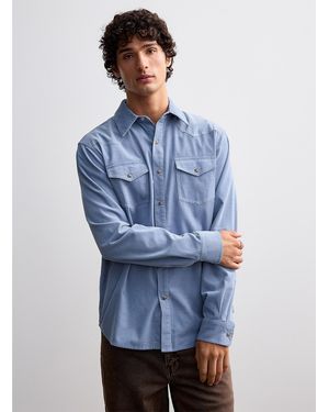 Le 31 Baby Cord Western Shirt Modern Fit - Blue