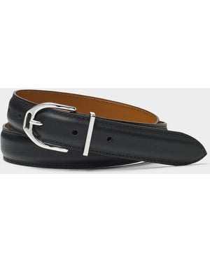 Maison Boinet Silvery Buckle Topstitched Leather Belt - Black