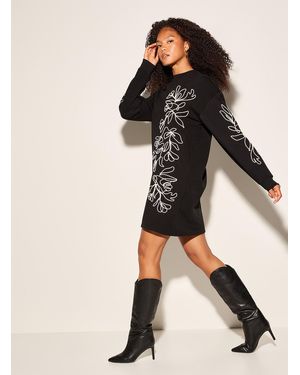 Icône Embossed Flowers Sweatshirt Dress - Black