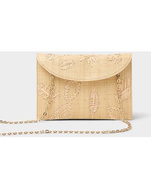 Simon's Contrasting Leaves Raffia Clutch - Natural