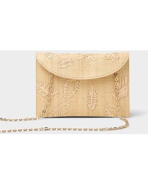 Simon's Contrasting Leaves Raffia Clutch - Natural