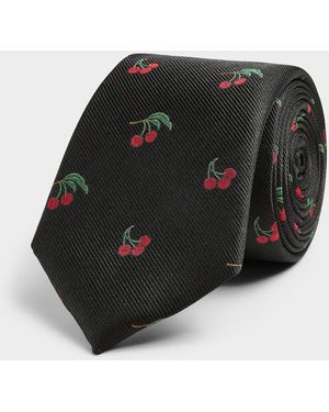 Le 31 Red Cherry Jacquard Tie - Black