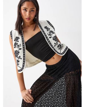 Twik Rustic Embroidery Vest - Black