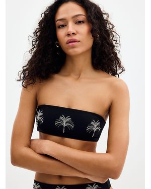 Maaji Embroidered Pearl Palm Tree Bandeau Top - Black