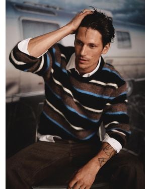 Le 31 Striped Fuzzy Knit Sweater - Black
