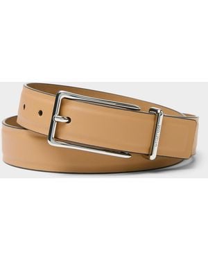 MICHAEL Michael Kors Elongated Metallic Buckle Leather Belt - Natural
