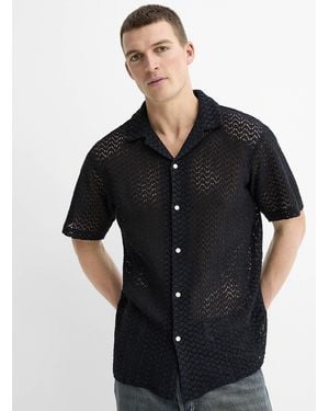 Jack & Jones Openwork Mosaic Knit Shirt - Black