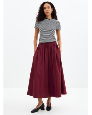 Contemporaine Elastic Waist Poplin Skirt - Red