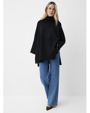 Contemporaine Ribbed Turtleneck Poncho - Black
