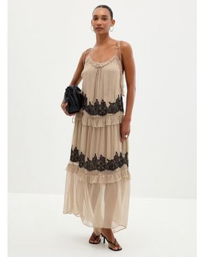 Second Female Lace And Tiered Chiffon Sleeveless Dress - Natural