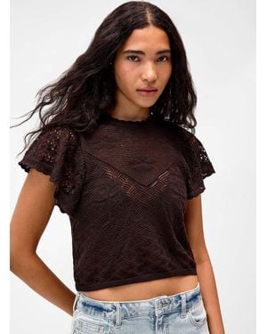 ONLY Scalloped Trim Openwork Sweater - Black