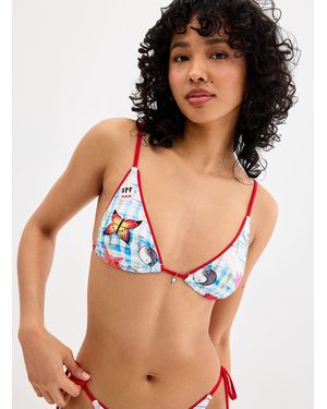 Billabong Lottie Hall Drawings And Gingham Triangle Bikini Top - Multicolour