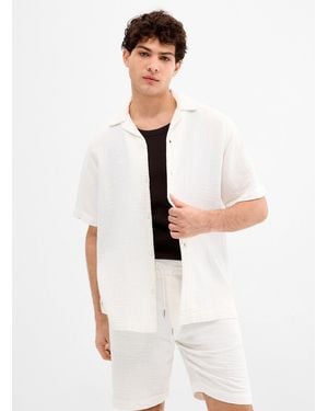 Lindbergh Cotton Gauze Camp Shirt Regular Fit - White