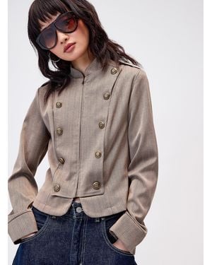 Twik Fitted Gold Buttoned Jacket - Grey