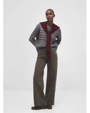 Contemporaine Openwork Scarf Striped Sweater - Grey