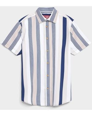 Report Collection Mixed Vertical Stripe Shirt Regular Fit - Blue