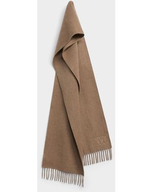 Max Mara Embroidered 100% Camel Wool Scarf - Natural