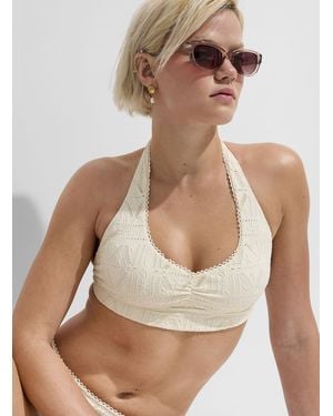 Simon's Floral Embroidery Halter Bralette - White