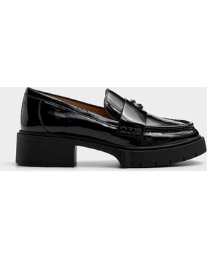COACH Leah Polished Leather Heeled Loafers Women - Black