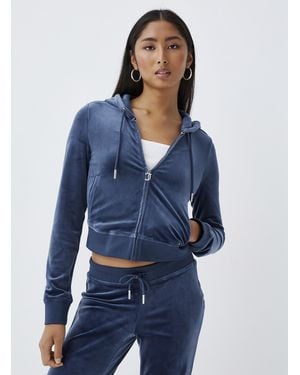 Juicy Couture Diamond Logo Zippered Hood Sweatshirt - Blue