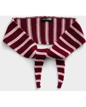 Simon's Striped Knit Narrow Scarf - Red