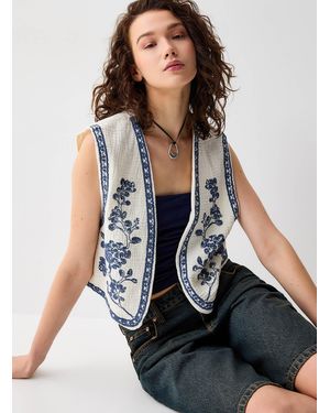 Twik Rustic Embroidery Vest - Black